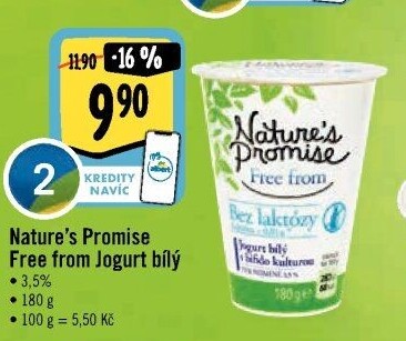 Bílý jogurt bez laktózy Free From Nature'