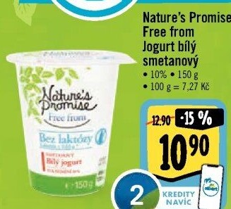 Bílý jogurt smetanový bez laktózy Free From Nature'