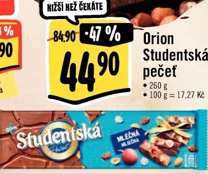 Čokoláda Studentská pečeť Orion