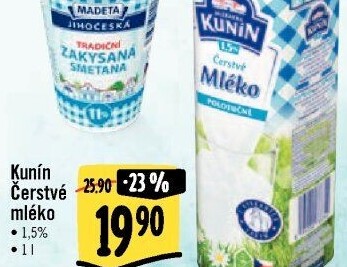 Mléko čerstvé Kunín - 1,5% polotučné