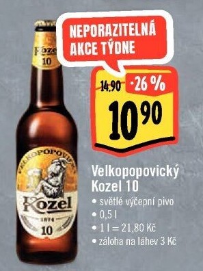 Pivo světlé výčepní 10°Velkopopovický Kozel
