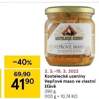 Maso vepřové ve vlastní šťávě Kostelecké uzeniny
