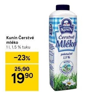 Mléko čerstvé Kunín - 1,5% polotučné