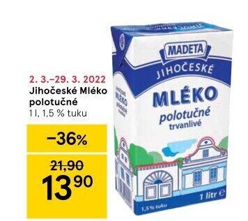 Mléko trvanlivé Jihočeské Madeta - 1,5% polotučné