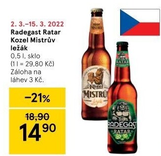 Pivo světlé výčepní 10° Ratar Radegast