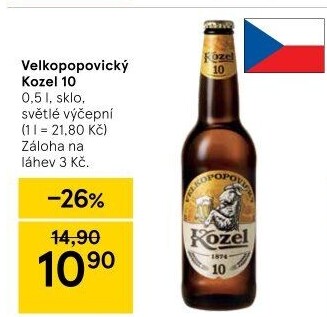 Pivo světlé výčepní 10°Velkopopovický Kozel