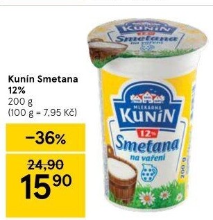 Smetana na vaření Kunín 12%