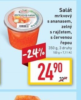 Salát mrkvový s ananasem, zelný s rajčetem, s červenou řepou