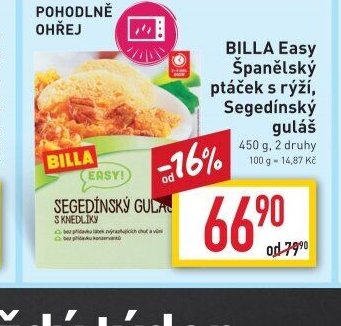 BILLA Easy Španělský ptáček s rýží, Segedínský guláš