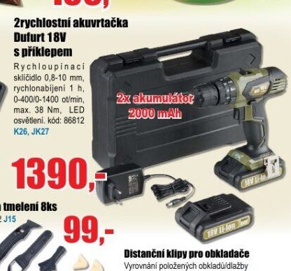 2rychlostní akuvrtačka Dufurt 18V s příklepem
