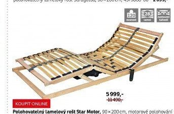 Polohovatelný lamelový rošt Star Motor, 90x200 cm, motorové polohování hlavy a nohou, 1008470-00 - ASKO akcniletaky.com