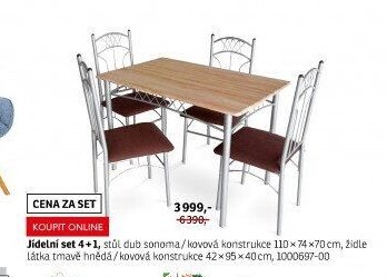 Jídelní set 4+1, stůl dub sonoma/kovová konstrukce 110x74x70 cm, židle látka tmavě hnědá/kovová konstrukce 42x95x40 cm - ASKO akcniletaky.com