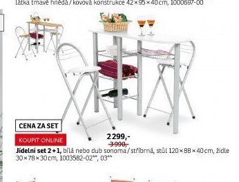 Jídelní set 2+1, bílá nebo dub sonoma/stříbrná, stůl 120x88x40 cm, židle 30x78x30 cm - ASKO akcniletaky.com