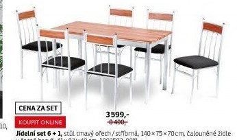 Jídelní set 6+1, stůl tmavý ořech/stříbrná, 140x75x70 cm, čalouněné židle v černé barvě, 41x87x40 cm - ASKO akcniletaky.com