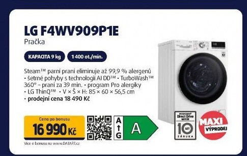 Pračka LG F4WV909P1E