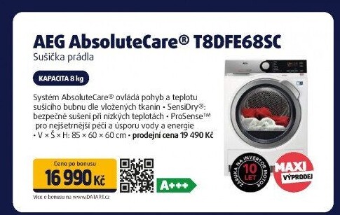 Sušička AEG T8DFE68SC AbsoluteCare