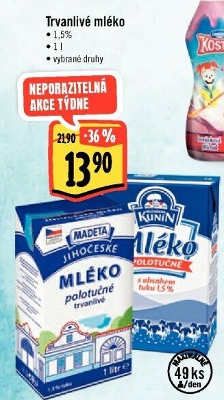 Mléko trvanlivé Jihočeské Madeta - 1,5% polotučné