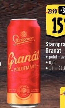 Pivo polotmavý ležák Granát Staropramen
