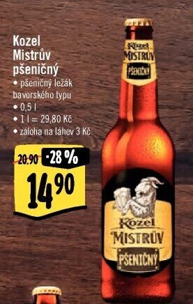Pivo světlé pšeničné Mistrův pšeničný Velkopopovický Kozel