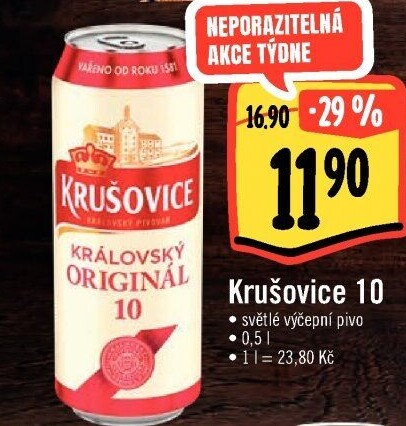 Pivo světlé výčepní Originál Královská 10° Krušovice