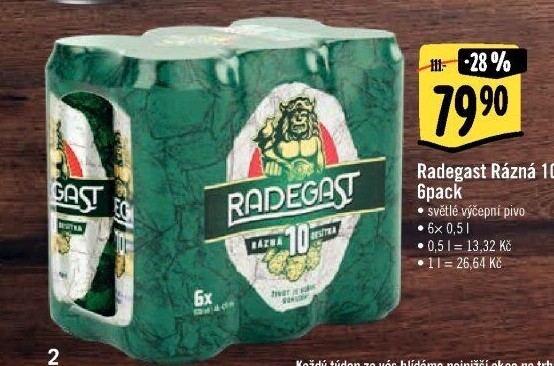 Pivo světlé výčepní Rázná 10° Radegast
