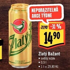 Pivo světlý ležák 12° Zlatý Bažant