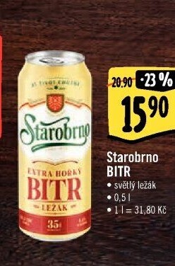 Pivo světlý ležák Bitr Starobrno
