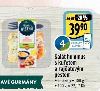 Salát Hummus s kuřetem a rajčatovým pestem s proteiny Albert Fresh Bistro