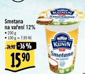 Smetana na vaření Kunín 12%