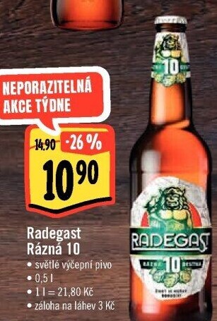 Pivo světlé výčepní Rázná 10° Radegast
