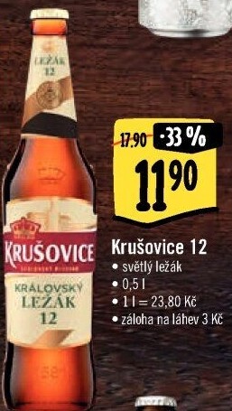 Pivo světlý ležák Královská 12° Krušovice