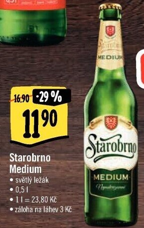 Pivo světlý ležák nepasterizovaný 11° Medium Starobrno