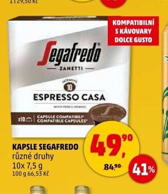 Kapsle Segafredo různé druhy 10x 7,5 g