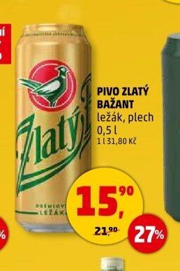 Pivo Zlatý Bažant ležák, plech 0,5 l