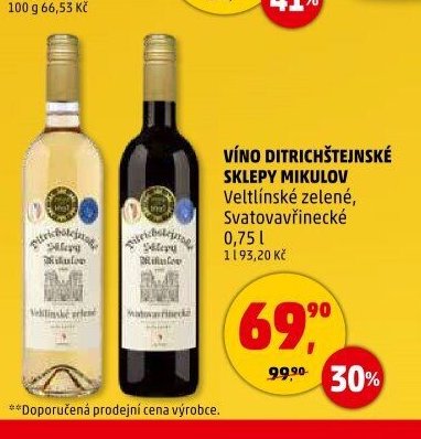 Víno Ditrichštejnské sklepy Mikulov Veltlínské zelené, Svatovavřinecké 0,75 l
