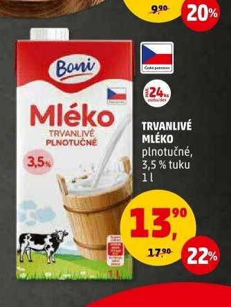 TRVANLIVÉ MLÉKO plnotučné, 3,5 % tuku