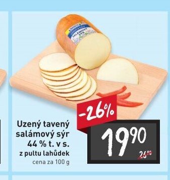 Uzený tavený salámový sýr 44 % t. v s.