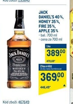 Jack Daniel's 40%, Honey 35%, Fire 35%, Apple 35%