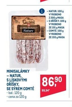 MINISALÁMKY - NATUR, S LÍSKOVÝMI OŘÍŠKY, SE SÝREM COMTÉ
