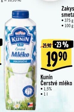 Mléko čerstvé Kunín - 1,5% polotučné