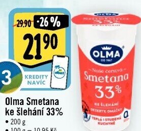 Smetana ke šlehání Olma 33%