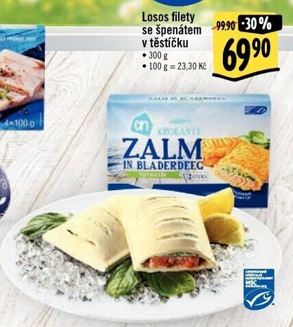 Losos se špenátem v těstíčku mražený Albert Heijn