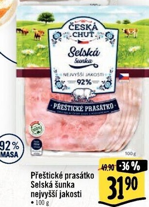 Selská šunka nejvyšší jakosti Přeštické prasátko Česká chuť