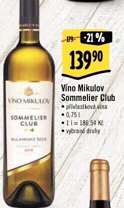 Vína Sommelier Club Víno Mikulov - přívlastková