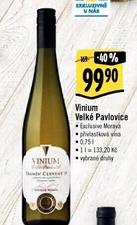 Vína Vinium Exclusive Morava Velké Pavlovice - pozdní sběr