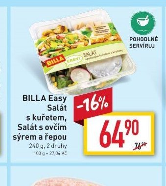 BILLA Easy Salát s kuřetem, Salát s ovčím sýrem a řepou