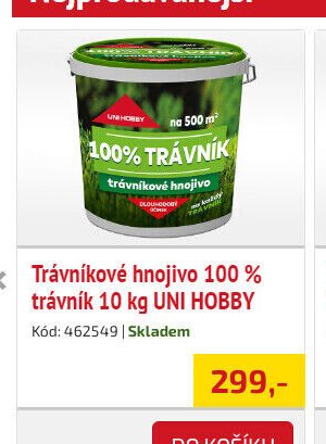 Trávníkové hnojivo 100 % trávník 10 kg UNI HOBBY - UNI HOBBY akcniletaky.com