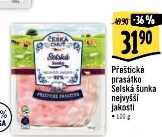Selská šunka nejvyšší jakosti Přeštické prasátko Česká chuť