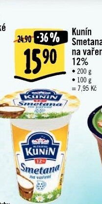 Smetana na vaření Kunín 12%
