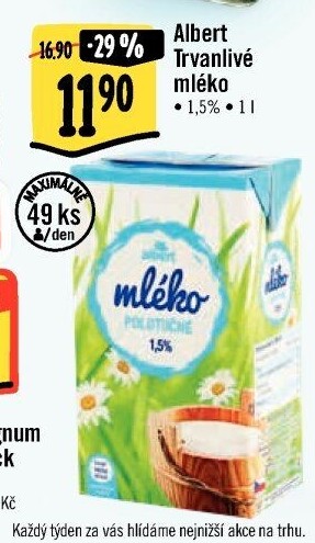 Mléko trvanlivé Albert - 1,5% polotučné